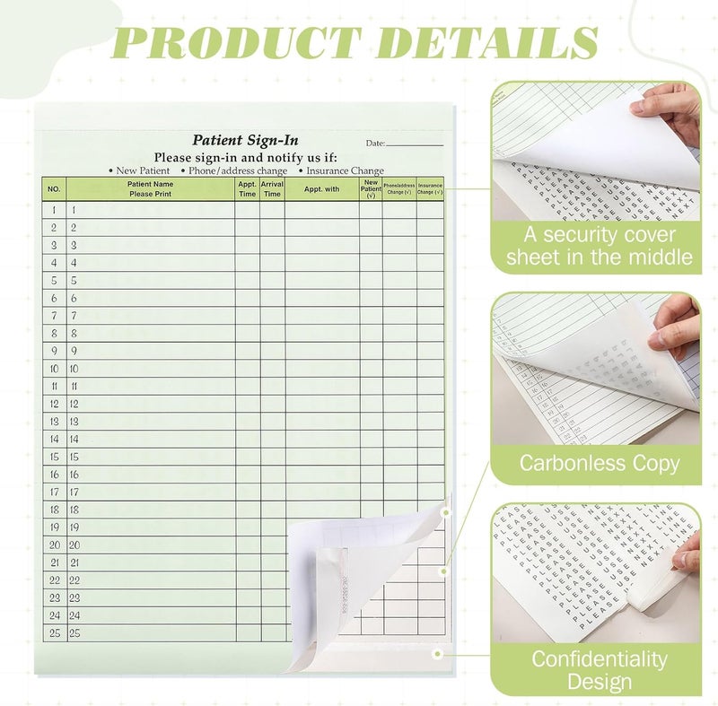Resholder 250 Pack Patient Sign in Sheets Hipaa Compliant Patient Sign in Label Forms Peel Off Adhesive Labels Carbonless 3 Part Forms for Privacy in Doctor Medical Clinic Dental Office (Green) - Image 2